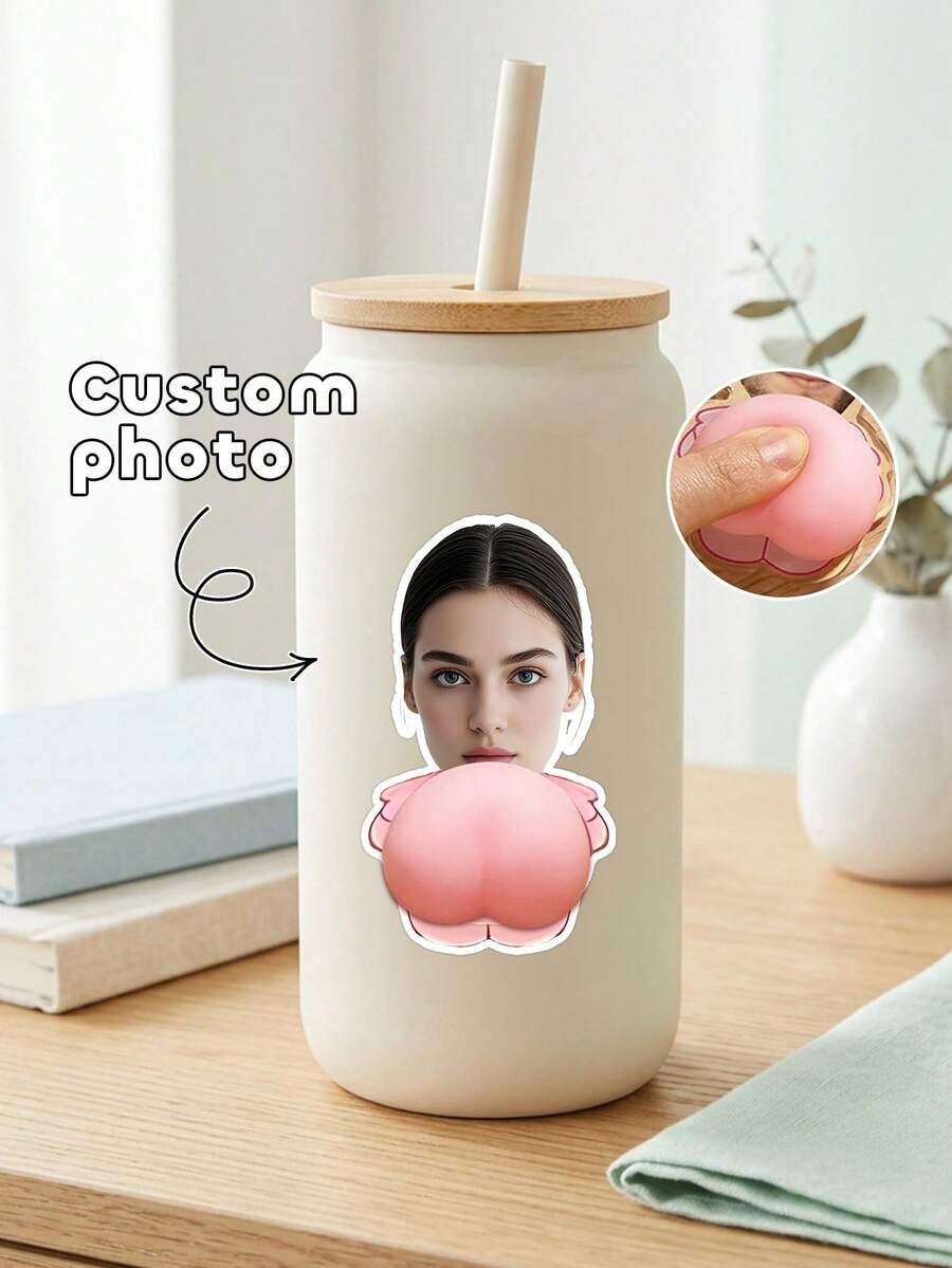 1/2/4 miếng dán ảnh 3D hình mông hồng vẫy tay dễ thương, sáng tạo, độc đáo, tùy chỉnh ảnh, dành cho nam và nữ, hình dán mông hồng lớn vẫy tay dễ thương, tự dính, quà tặng sáng tạo - Nhiều màu - Xem 1