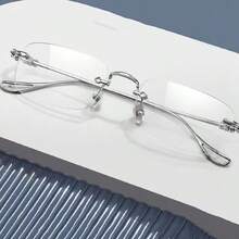 1pc Unisex Retro Fashion Frameless Rectangular Glasses, Suitable For Daily Wear - Clear - View 7