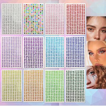 2640颗4毫米闪亮水钻贴纸，面部宝石，闪光水晶贴纸，水钻贴纸，眼角装饰，12种颜色组合，节日礼物，舞会装饰