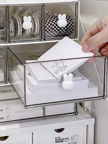 1pc Compact Minimalist White Drawer Organizer Box, Stackable Cute Stationery & Cosmetic Storage - White - View 7