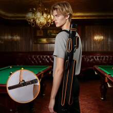 1pc Rigid Billiard Cue Case, Fits 1 Complete 2-Piece Cue, With 2 Zipper Pockets, Soft Shoulder Strap Handle, Water-Resistant Microfiber Leather Billiard Cue Bag, Unisex Billiard Accessories - Orange - View 7