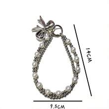 1个银色蝴蝶结双层仿珍珠吊坠，金属串珠手机挂绳/包包配件 + 附赠卡片 - 彩色 - 查看 3
