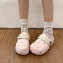 Thick Sole Star Decor Closed Toe Mule Slippers For Women - Pink - View 1
