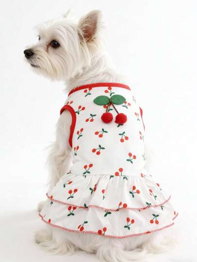 2026 Pet Dress With Cherry Pattern Print For Spring And Summer,Soft And Breathable Fabric Pet Skirt For Small Pets