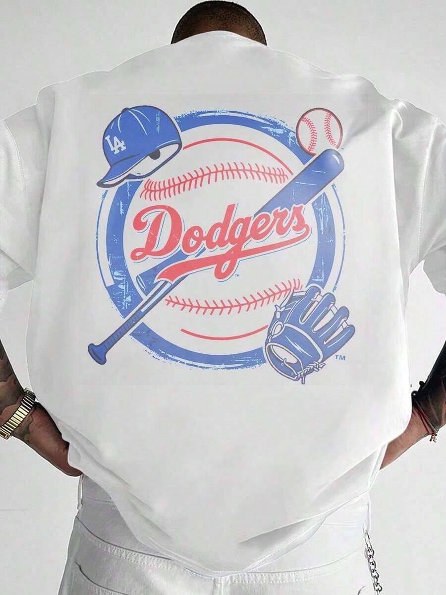 Printed T-Shirt Cotton Plus Size Men's Clothing, |   Dodgers T-Shirt |   High Five Hand Gesture |   LA Letter Print |   Must-Have Game Support T-Shirt For Baseball Fans |   Breathable, Sweat-Wicking, And Cool, Perfect For Playing Baseball |   Pure Cotton, Skin-Friendly, Digital Print, Baseball Style, Men's Casual T-Shirt, Sportswear Design, Urban Apparel, Men's Everyday Casual Top, Machine Washable ,Y2K,Oversized Shirt Men,Summer Tops - trắng - Xem 1