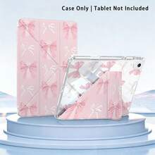 Pink And White Bow UV Printed Flat Pattern, Full Coverage Shockproof & Anti-Drop, Y-Fold Tablet Protective Case, Acrylic Backplate With Pen Slot, Compatible With Huawei Protective Case /Matepad 11.5 2025/Matepad SE 11inch Tablet Protective Case, Honor Tablet Protective Case/Honor9/10/X8A, Compatible With Redmi Pad SE 11inch(2023)/ Pad 2 And Other Popular Brand Tablet Protective Cases, Compatible With Samsung A9 And Other Popular Models - Multicolor - View 1