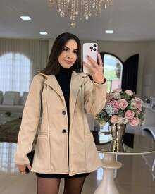 Elegant Formal Wool Blazer Coat - Beige - View 1