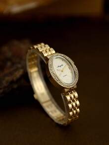 Oval Gold Women's Quartz Watch Fashionable And Exquisite Retro Design Artistic And Antique Daily Matching Gift - Gold - View 3