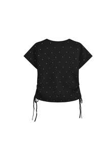 Polka Dot Drawstring Side Knit Top Black Summer - Black - View 6