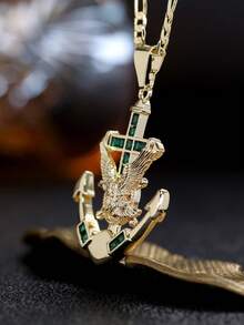 1 pièce Bijou de mode plaqué or 14 carats Pendentif aigle et ancre en laiton pour homme, cadeau de remise des diplômes, fête - Point d'ancrage - Voir 6