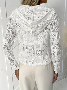 Áo khoác cardigan có mũ, khóa kéo, chất liệu ren móc, kiểu dáng thường ngày, phong cách nghỉ dưỡng. - trắng - Xem 2