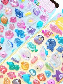 1张可爱粉色兔子海洋主题3D贴纸，卡哇伊糖果果冻浮雕纹理，水晶般透明动物材质卡通防水实心贴纸，适用于手机壳、日记本、社交分享和学校交换 - 彩色 - 查看 9