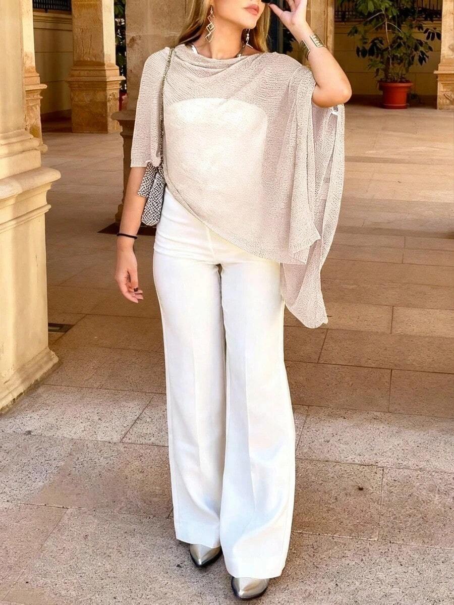 Fashionable & Elegant Loose Knitted Shawl Cardigan, Lightweight & Breathable, Oversized Design, Suitable For Women, Spring/Summer Casual Wear, Leisure Travel, Beach, Versatile - 粉色 - 查看 1