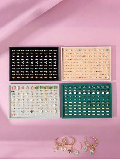 1个100格珠宝展示托盘，可堆叠戒指盒，带绒布内衬，适用于项链吊坠，女士和女孩适用，珠宝展示和收纳盒，纸板戒指架，绒布珠宝托盘戒指展示盒，适用于珠宝店展示