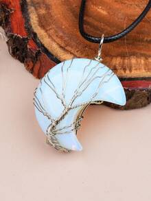 天然石生命之树与新月项链，玫瑰石英与紫水晶吊坠，百搭优雅小众珠宝 - 月亮吊墜 - 查看 15