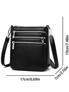 Four Zippers Pockets Design Handbags Crossbody Bags For Women Soft PU Leather Shoulder Bag Top Quality Messenger Bags - Black - View 4