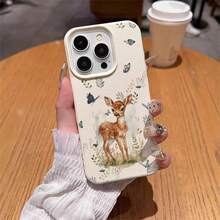 1pc TPU Material Spring Floral & Butterfly Deer Pattern Phone Case, Compatible With Apple 17 Pro Max/17/16 Pro Max/15/13/12/11, S20 FE/A15/S24/A55, Note 11/12/13 Pro, Full Coverage Anti-Drop Soft Protective Cover - White - View 4