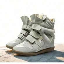 New 2026 Hidden Height-Increasing High-Top Women's Shoes Color Matching Flat Casual Sneakers Women - 糯米白色 - 查看 2