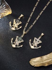 1 pièce Bijou de mode plaqué or 14 carats Pendentif aigle et ancre en laiton pour homme, cadeau de remise des diplômes, fête - Point d'ancrage - Voir 5