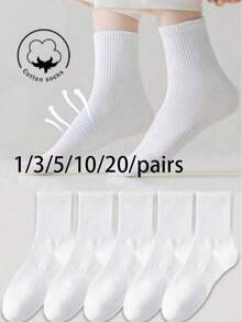 1/3/5/10 Pairs Women Cotton Ankle Socks, White Socks, Cute Socks, Breathable Moisture-Wicking Design, Soft & Comfortable, Suitable For Autumn, Winter, Spring, Summer, Fit For Holidays, Sports, Casual, Business Wear, Random Color Combination - White - View 9