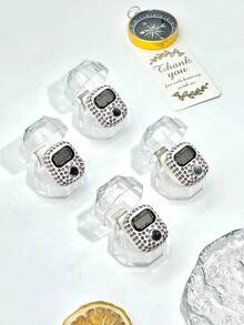 4er Set transparente diamantförmige Box, glänzender Kristall Rosenkranz Zähler, elektronisches Tasbih, modisches & elegantes Fingerschmuck, täglicher Gebet-/Übungszähler (Lange Drücken zum Zurücksetzen), Ramadan/Hochzeitsgeschenk für Ramadan - Transparente Diamantbox - Übersicht 6