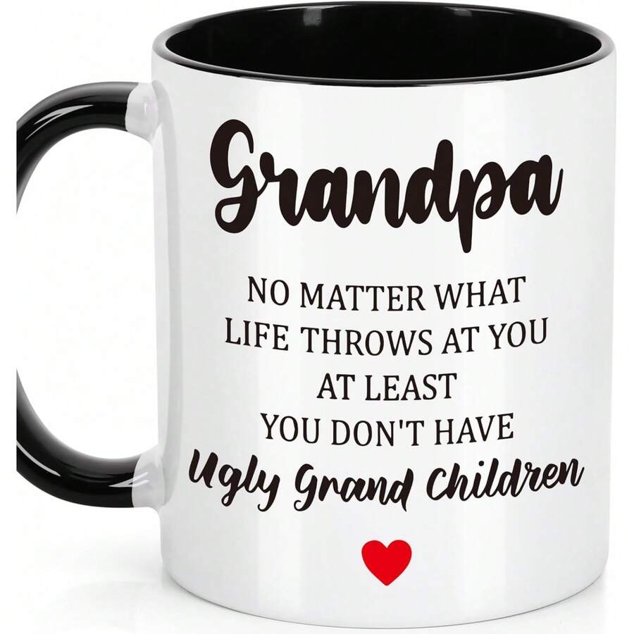 1pc 11oz White Ceramic Mug, Printed With "Grandma" Text, 325ml Capacity, Microwave & Dishwasher , Suitable For Father's Day, Birthday, Mother's Day, Double-Sided Printing, Reusable - 1971 Black Cup - 55 - View 1