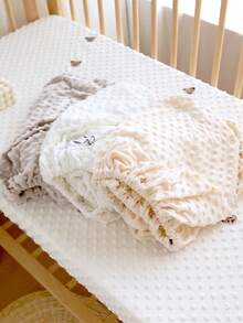 1pc Baby Crib Comforter Plush Bedsheet Fitted Sheet Set, Soft & Comfortable Newborn Patchwork Mattress Cover, Suitable For All Seasons, Machine Washable - White - View 3