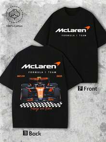 Printed T-Shirt Cotton Plus Size Men's Clothing, Men's Fashionable Racing Car Print T-Shirt, Comfortable Pure Cotton Short-Sleeved Shirt, F1 Themed T-Shirt, Streetwear, Suitable For Everyday Casual Wear And Outdoor Activities, A Gift For F1 Fans, Double-Sided Printed T-Shirt, Casual Sportswear. ,Y2K,Oversized Shirt Men,Summer Tops - 黑色 - 查看 6