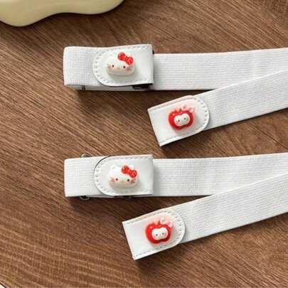 SANRIO Apple White Elastic Waist Belt - No Holes Needed, Easy Adjustable, Casual Style, Suitable For Pants, Casual Wear, Casual Accessories | Cute Design | Durable Belt, Suitable As Accessory Gift