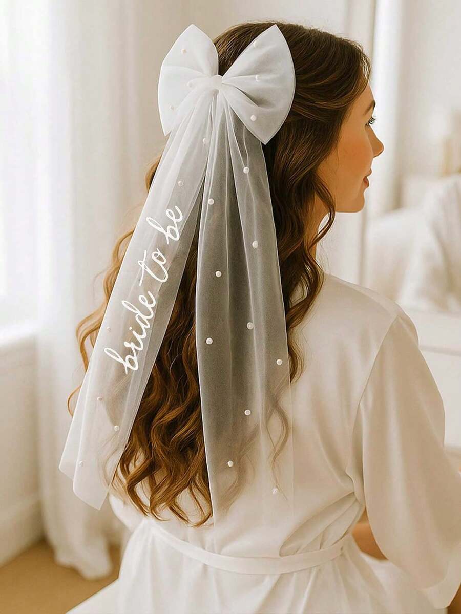 新娘派对头纱,适合单身派对、新娘送礼会、婚礼当天早晨、订婚照配饰、婚礼必备、长发配饰 - 蝴蝶結款式 - 查看 1