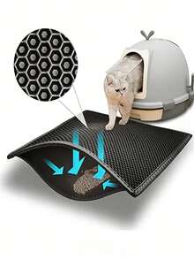 Double-Layer Waterproof Cat Litter Mat Suitable For Small, Medium, And Large Litter Boxes, Washable Cat Litter Cleaning Mat, 1.2cm Thick Cat Litter Box Mat - Black - View 4