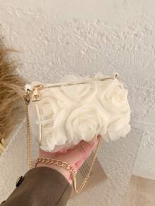 女士斜挎包，金属链条单肩包，精致迷你钱包，生日/情人节/七夕节礼物 - 米色 - 查看 4