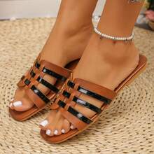 2026 New Metallic Color Roman Slide Sandals, Look Great With Dresses & Jeans, Slip-On Casual Beach Slippers - Black - View 6