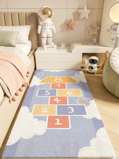 1 件装天鹅绒装饰地毯，以跳房子游戏为主题图案，柔软舒适，适用于客厅、卧室、书房、餐厅等场所，室内地毯，书房地毯，客厅地毯，餐厅地毯，办公室装饰地毯，时尚家居装饰，房间装饰，客厅装饰，家居装饰，节日装饰