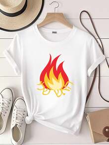 Women's T-Shirt Print My Fire  Haesh Sheli Flame Unisex T Shirt Organic Cotton  Lifestyle Fashion Long Or Short Sleeves - 白色 - 查看 6
