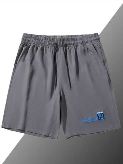 Quần short nam thường ngày in chữ và hình đồ họa, quần short tập thể dục, quần short tập gym màu đen, quần short thể thao màu đen, quần short tập luyện dành cho nam.
