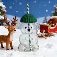 GlassGlass Bear Cup Honey Bear Straw Cup Glass With Lid And Straw Cute Mug Bear Beak Cup Coffee Beer Wine Cocktail Drink Glassware 20oz Label-Free Bear Cup - Pink - View 6