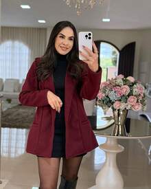 Elegant Formal Wool Blazer Coat - Marsala Burgundy - View 1