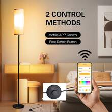 1PC Living Room Floor Light,E26 Base, Remote Control And App Control, Modern Vertical Light With Lamp Shade, Minimalist High Light With Foot Switch, For Reading In Bedroom Living Room And Study With A Light Bulb - Xem 1