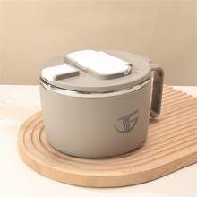 1pc Stainless Steel Instant Noodle Bowl With Lid, Insulated And Sealed, Portable Student Fast Food Cup, Tableware, Bento Box, Lunch Box - Brown - View 2