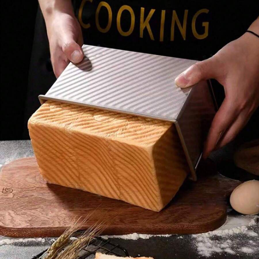 1pc Gold Carbon Steel Non-Stick Toast Mold, Wavy Design With Lid & Vent Holes, Low Sugar Washable High-Temperature Resistant Bread Baking Tool - Gold - View 1