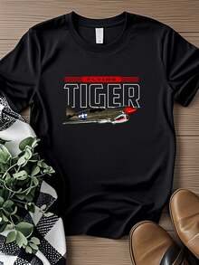 T-shirt femme imprimé P-40 Warhawk, avion de chasse Flying Tiger, avec manches longues ou courtes - Noir - Voir 1