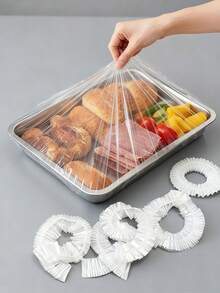100片装大号透明食品保鲜膜，食品托盘密封盖，厨房食品盖，塑料袋，食品储存袋，面包盖，白色食品盖，塑料包装膜，PE保鲜膜袋，厨房收纳，家用塑料包装 - 彩色 - 查看 2