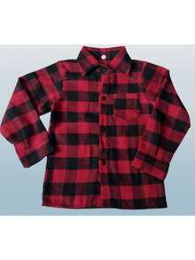 Long-Sleeved Flannel Plaid Shirt - Red Check - View 5