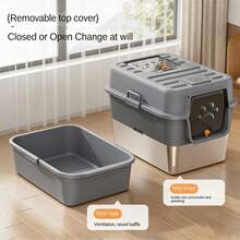 Fully Enclosed Stainless Steel Extra Large Cat Litter Box, Drawer-Style Top-Entry Cat Toilet With Flip Lid And High-Wall Fence, Anti-Splash And Odor-Proof Design, Includes Cat Litter Mat Set And Free Cat Litter Scoop - Multicolor - View 7