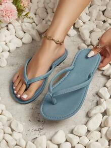 Women's Flip Flops, Street Style Casual Holiday Fashion Flat Thong Sandals, Sky Blue, Slip-Resistant, Suitable For Beach, Spring/Summer - Baby Blue - View 6