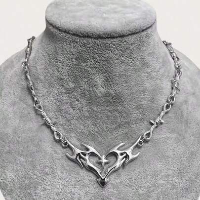 Vòng cổ choker hình trái tim lửa, trang sức phong cách Punk, phụ kiện Gothic, phong cách Y2K, gai nhọn, dây thép gai, hippie, mặt dây chuyền hình trái tim lửa, dành cho cả nam và nữ.
