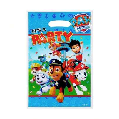 Paw Patrol 10pcs Plastic Party Gift Bag, Pet Dog Printed Handle Gift Bag, Portable Birthday Candy Bag, Gift Packaging, Fan Party Supplies