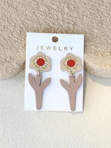 1 Pair Women's Floral Print Light Brown Ceramic Texture Vivid Cute Flower Acrylic Earrings - Multicolor - View 1