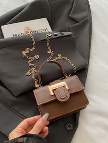 Fresh Casual Chic Chain Shoulder Bag, Small Square Handbag For Young Women - Coffee - View 9